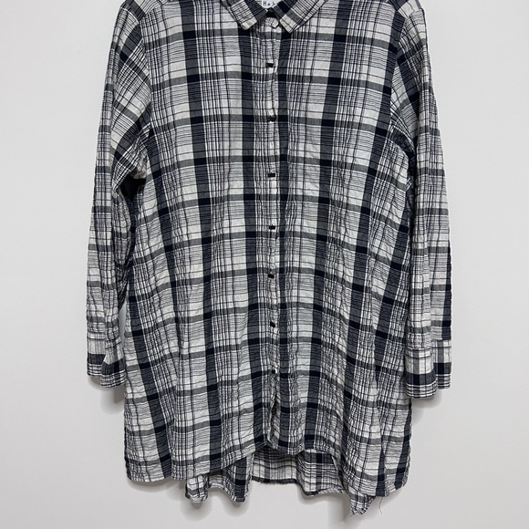 Habitat women’s Large Black/White Checked Shirt 3/4 Sleeve Lagenlook *Flaw - Picture 2 of 15
